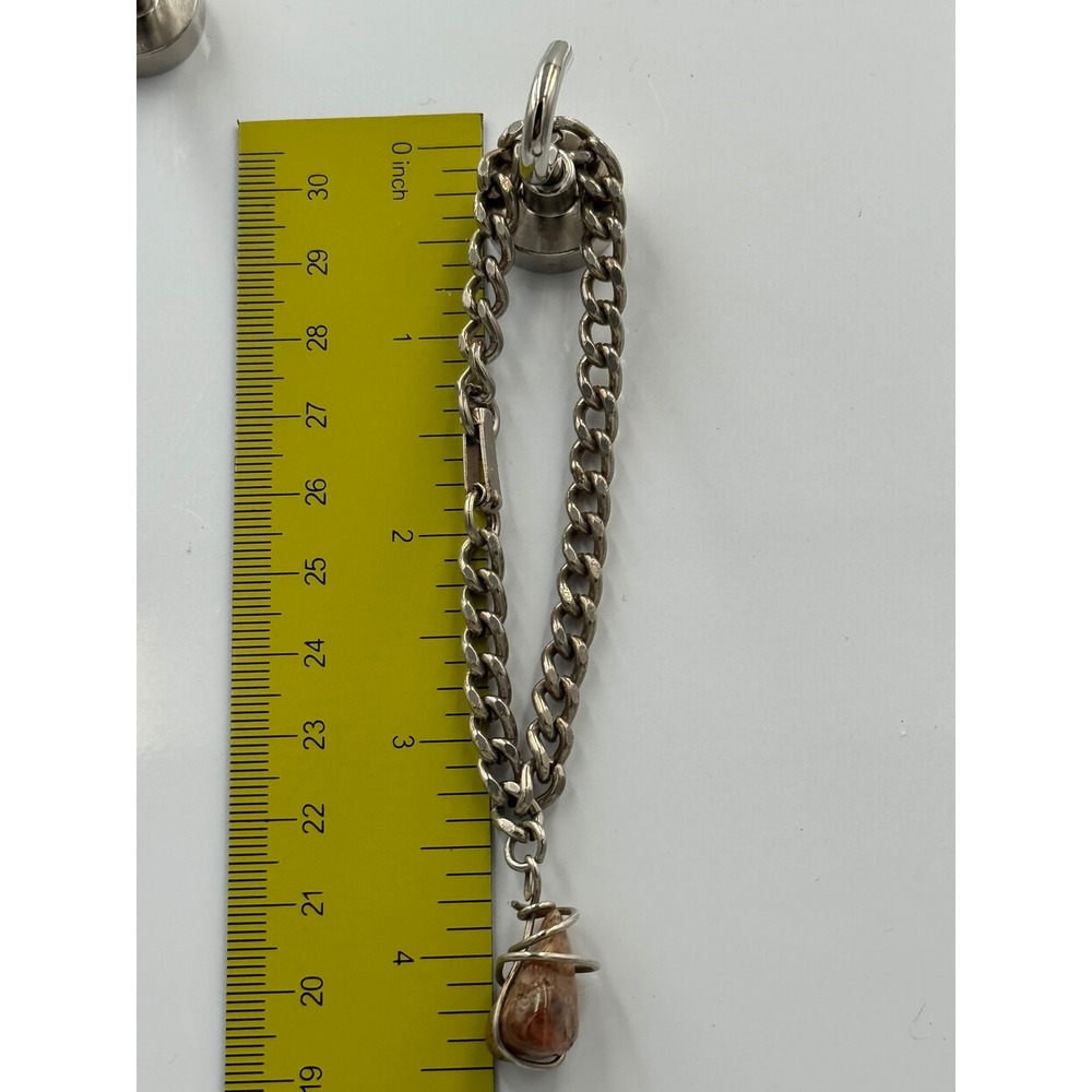 Silver Tone Curb Chain Wire Wrapped Stone Pendant Bracelet Boho Industrial‎